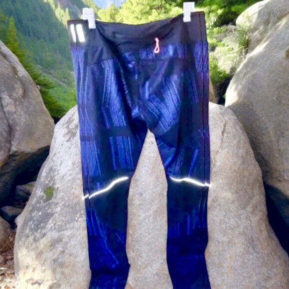 Zella Leggings Mesh Portion Reflective Stripes Pocket Cool Print - Picture 10 of 10